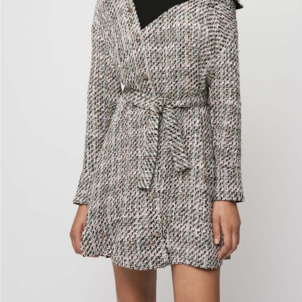 Maje Multicolor Tweed Long Sleeve Dress